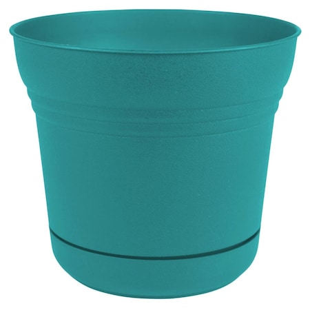 Bbq Innovations 14 in. Saturn Planter with Saucer, Bermuda Teal BB2528648
